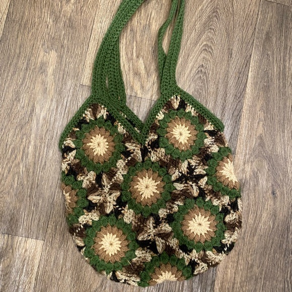 Handmade Handbags - Handcrafted Green and Brown Crochet Tote Bag
